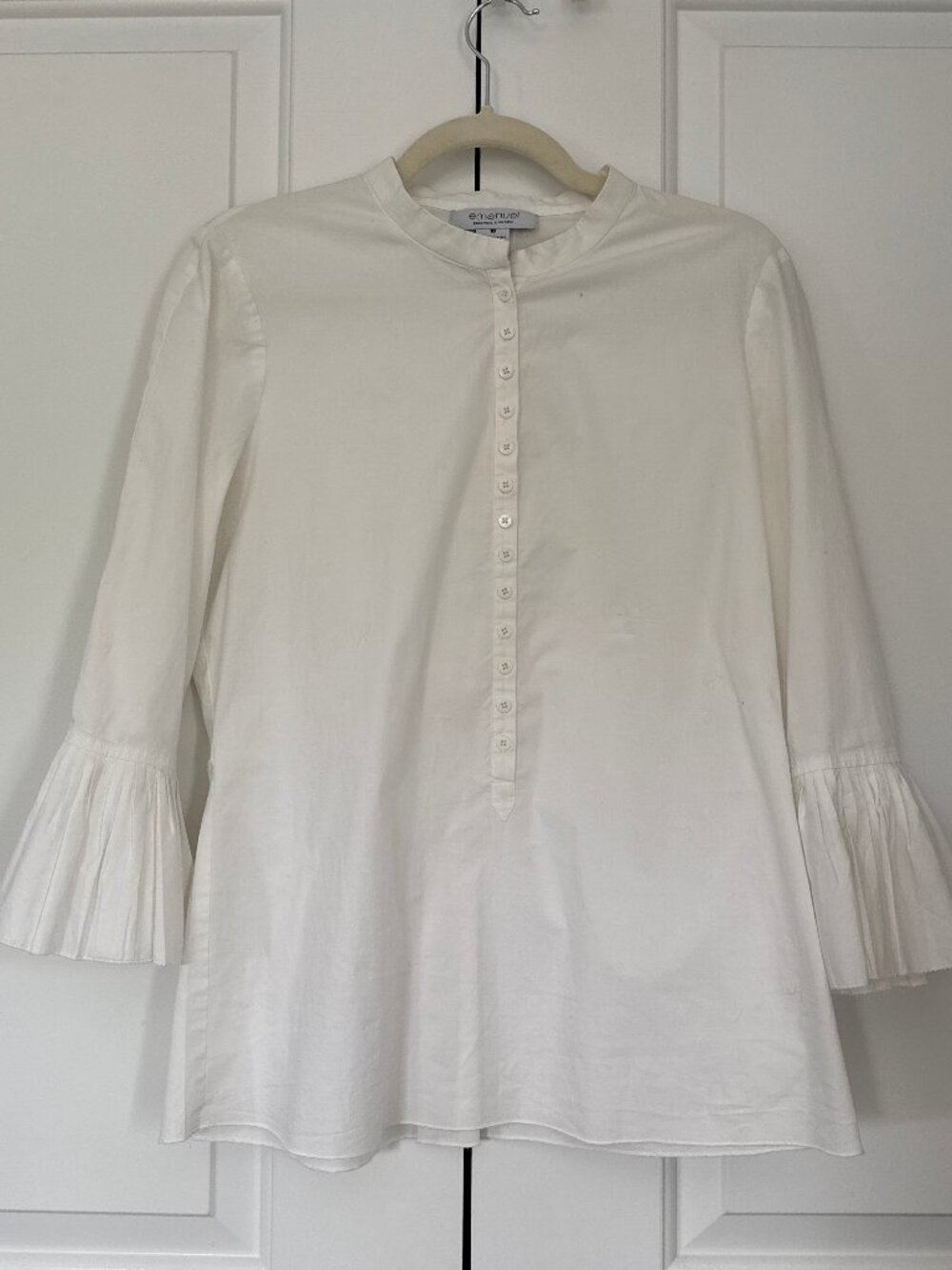 Emanuel Ungaro white button-down shirt pleated bell sleeve 10